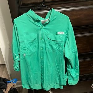 Men’s bright, green, Columbia PFG, fishing shirt, long sleeve size, medium